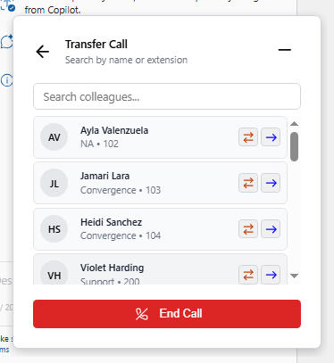 Transfer or forward call to colleagues