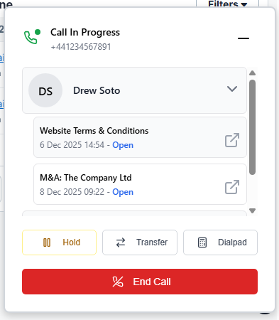 Click to open a recent case/ticket/property for the contact