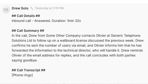 Log call information into Gorgias