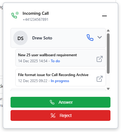 Click to open a recent case/ticket/property for the contact