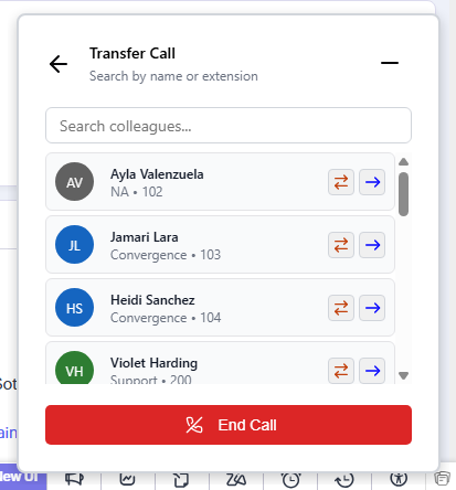 Transfer or forward call to colleagues