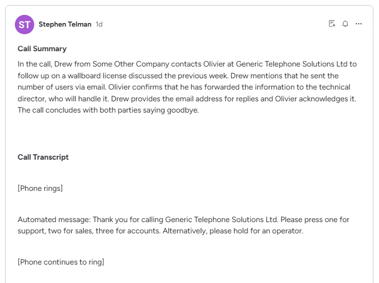Log calls information into Microsoft Dynamics