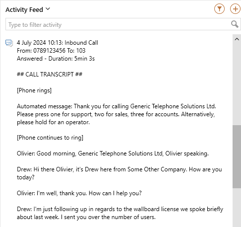 Log call information into Reapit