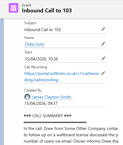 Log call information into Salesforce