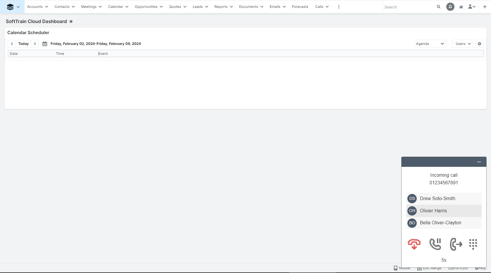 Screenshot from Sugar CRM of the Screen-Pop feature