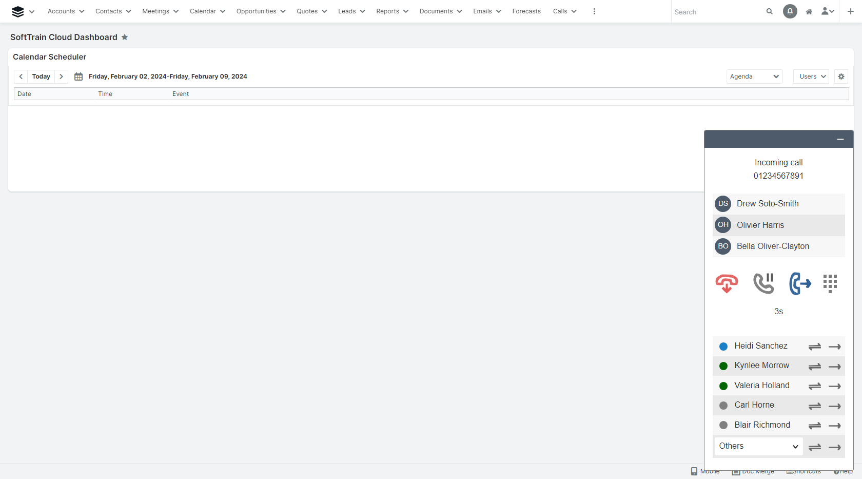 Screenshot from Sugar CRM showing the transfer and forward options